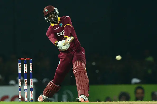 West Indies cricket team captain Darren Sammy plays a shot during the second and final T20 International cricket match between Sri Lanka and the West Indies at the R. Premadasa Stadium in Colombo on November 11, 2015. AFP PHOTO / LAKRUWAN WANNIARACHCHI (Photo credit should read LAKRUWAN WANNIARACHCHI/AFP/Getty Images)