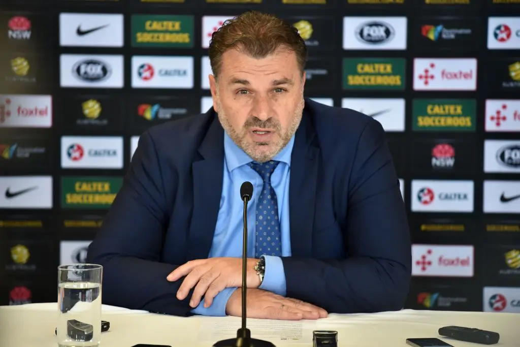 Australia's head coach Ange Postecoglou speaks at a press conference in Sydney on October 31, 2017.Postecoglou has slimmed down his line-up to a final 25 players as the Socceroos look to make their fourth consecutive World Cup. / AFP PHOTO / PETER PARKS / -- IMAGE RESTRICTED TO EDITORIAL USE - STRICTLY NO COMMERCIAL USE -- (Photo credit should read PETER PARKS/AFP/Getty Images)