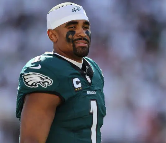 CINCINNATI, OHIO - OCTOBER 27: Jalen Hurts #1 of the Philadelphia Eagles looks on during the second half against the Cincinnati Bengals at Paycor Stadium on October 27, 2024 in Cincinnati, Ohio. (Photo by Andy Lyons/Getty Images)