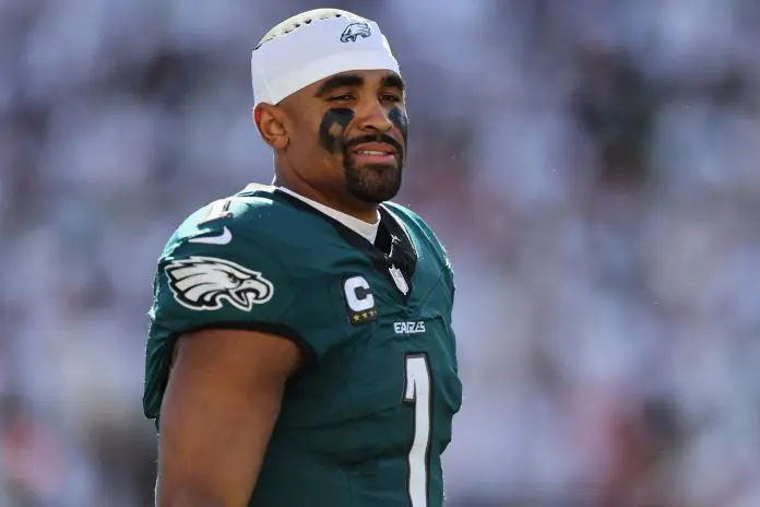 CINCINNATI, OHIO - OCTOBER 27: Jalen Hurts #1 of the Philadelphia Eagles looks on during the second half against the Cincinnati Bengals at Paycor Stadium on October 27, 2024 in Cincinnati, Ohio. (Photo by Andy Lyons/Getty Images)