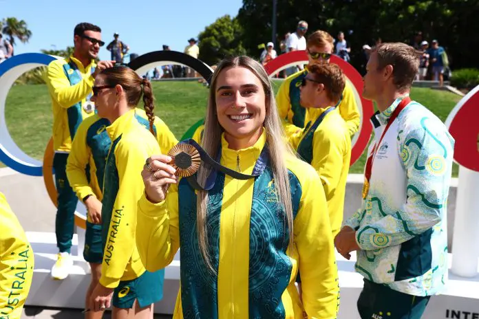 GOLD COAST, AUSTRALIA - SEPTEMBER 22: Natalya Diehm poses during the Australian Olympic & Paralympic athletes Welcome Home Event at HOTA on September 22, 2024 in Gold Coast, Australia. (Photo by Chris Hyde/Getty Images)