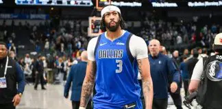 Dallas Mavericks forward Anthony Davis walks off the court during after an NBA basketball game against the Brooklyn Nets, Monday, March 31, 2025, in Dallas, Texas. (Albert Pena/AP)
