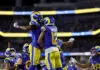 Rams confirm injury blow as star wide receiver faces lengthy absence INGLEWOOD, CALIFORNIA - OCTOBER 12: Puka Nacua #12 of the Los Angeles Rams celebrates with Davante Adams #17 after scoring a touchdown against the Buffalo Bills during the fourth quarter of the game at SoFi Stadium on October 12, 2026 in Inglewood, California. (Photo by Luke Hales/Getty Images)