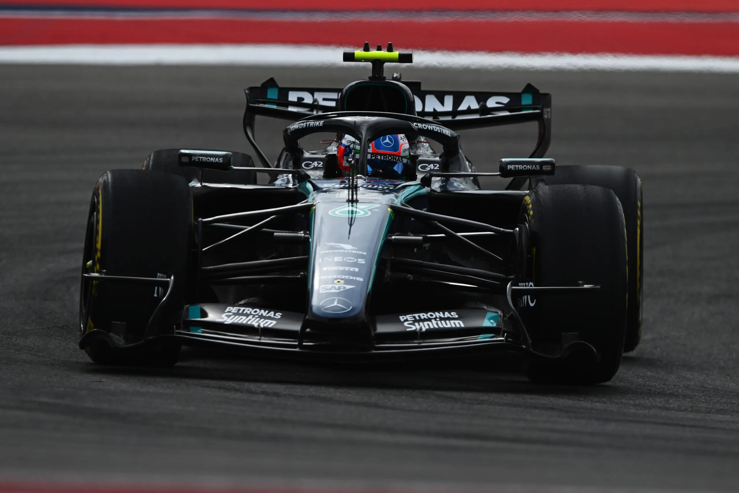 AUSTIN, TEXAS - OCTOBER 25: Andrea Kimi Antonelli of Italy driving the (12) Mercedes AMG Petronas F1 Team W17 on track during the F1 Grand Prix of United States at Circuit of The Americas on October 25, 2026 in Austin, Texas. (Photo by Rudy Carezzevoli/Getty Images)