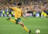 SYDNEY, NSW - NOVEMBER 16:  John Aloisi of Australia kicks the winning goal during the second leg of the 2006 FIFA World Cup qualifying match between Australia and Uruguay at Telstra Stadium November 16, 2005 in Sydney, Australia.  (Photo by Adam Pretty/Getty Images)