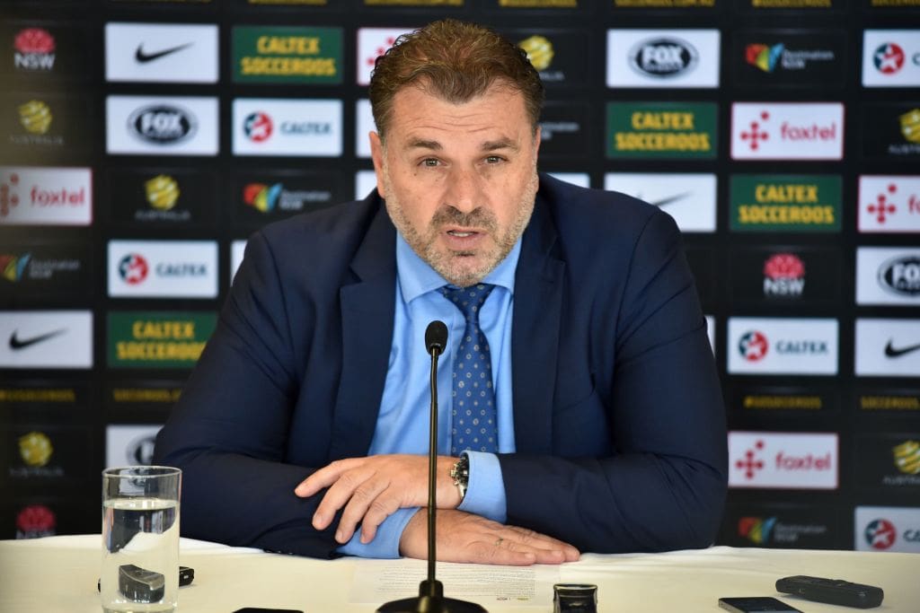 Australia's head coach Ange Postecoglou speaks at a press conference in Sydney on October 31, 2017.Postecoglou has slimmed down his line-up to a final 25 players as the Socceroos look to make their fourth consecutive World Cup. / AFP PHOTO / PETER PARKS / -- IMAGE RESTRICTED TO EDITORIAL USE - STRICTLY NO COMMERCIAL USE -- (Photo credit should read PETER PARKS/AFP/Getty Images)