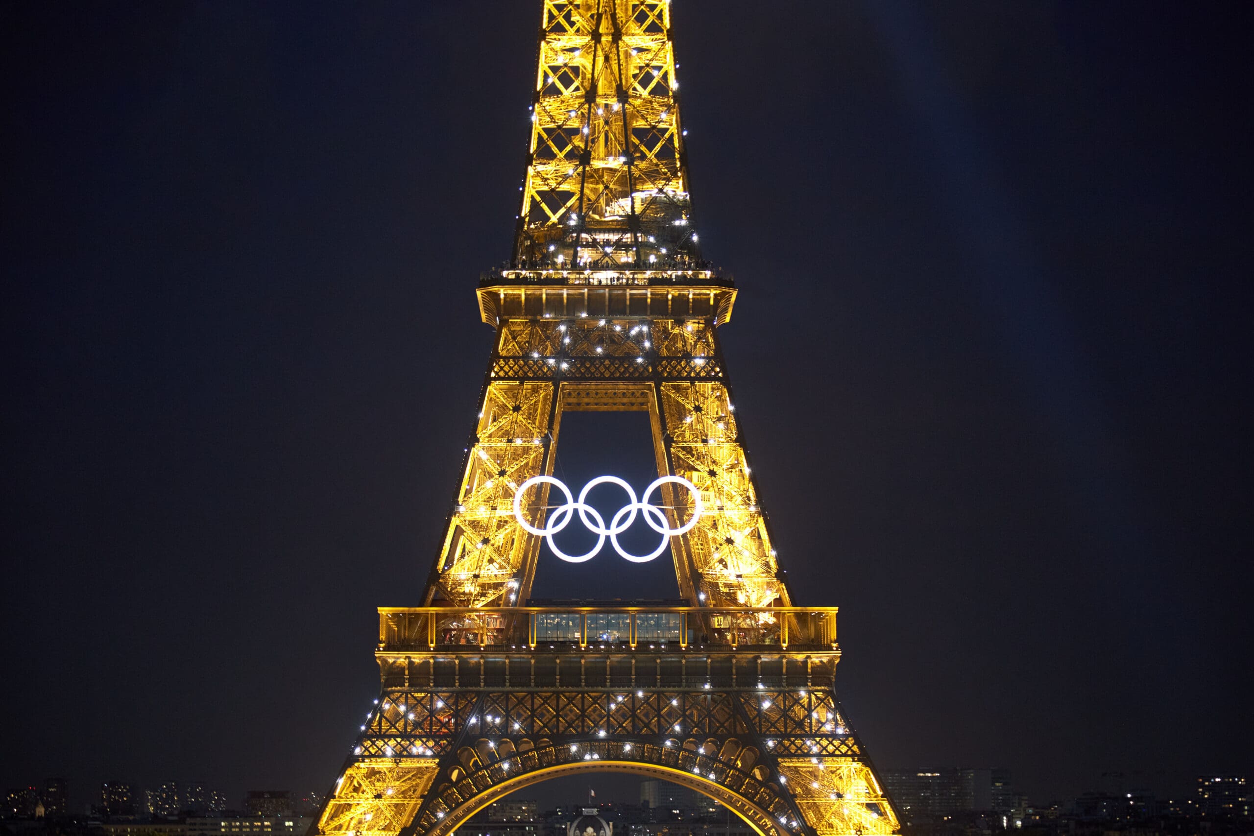 Olympic Rings Illuminated On Eiffel Tower Ahead Of Summer Olympics