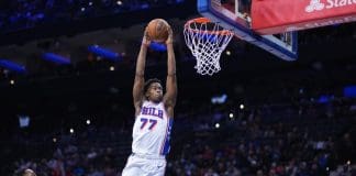 Philadelphia 76ers' VJ Edgecombe goes up for a dunk during the second half of a preseason NBA basketball game against the Minnesota Timberwolves Friday, Oct. 17, 2025, in Philadelphia. Matt Slocum - AP