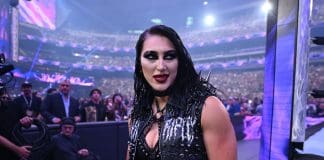 LAS VEGAS, NEVADA - APRIL 20: Bianca Belair (Gold) vs IYO Skyn(yellow) vs Rhea Ripley (Black)during WrestleMania 41 Sunday at Allegiant Stadium on April 20, 2025 in Las Vegas, Nevada.